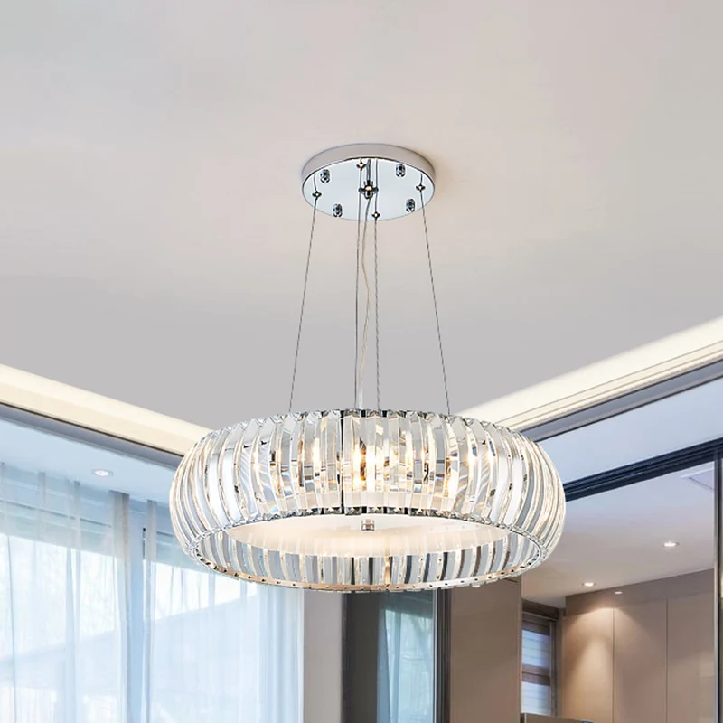 Eenvoud LED-downlighting Chrome Donut hangende kroonluchter met kristallen prismakap Clearhalo