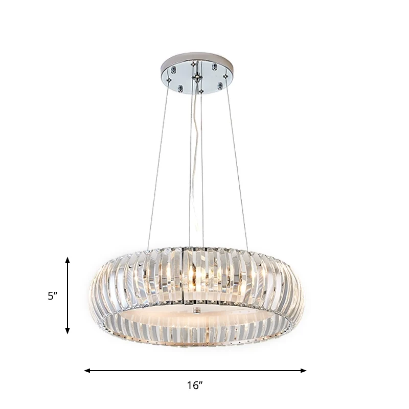 Eenvoud LED-downlighting Chrome Donut hangende kroonluchter met kristallen prismakap Clearhalo