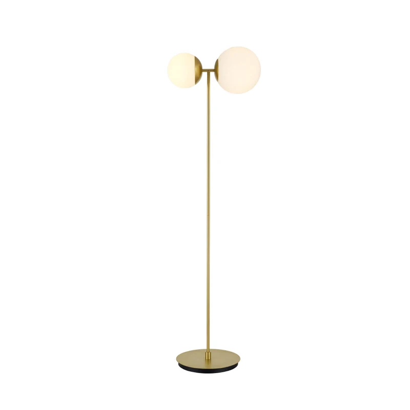 Eenvoud Orb Shade Staande Lamp Opaalglas 2 Hoofden Slaapkamer Vloerverlichting Goud Clearhalo