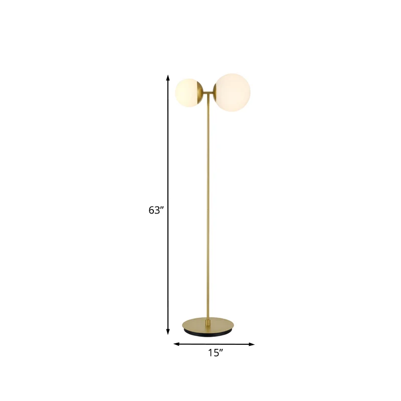 Eenvoud Orb Shade Staande Lamp Opaalglas 2 Hoofden Slaapkamer Vloerverlichting Goud Clearhalo