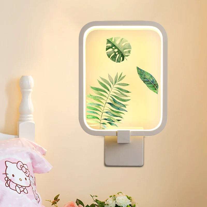 Eenvoud Rechthoekige metalen wandverlichting LED-muurschildering Licht wit met bananenbladpatroon Clearhalo