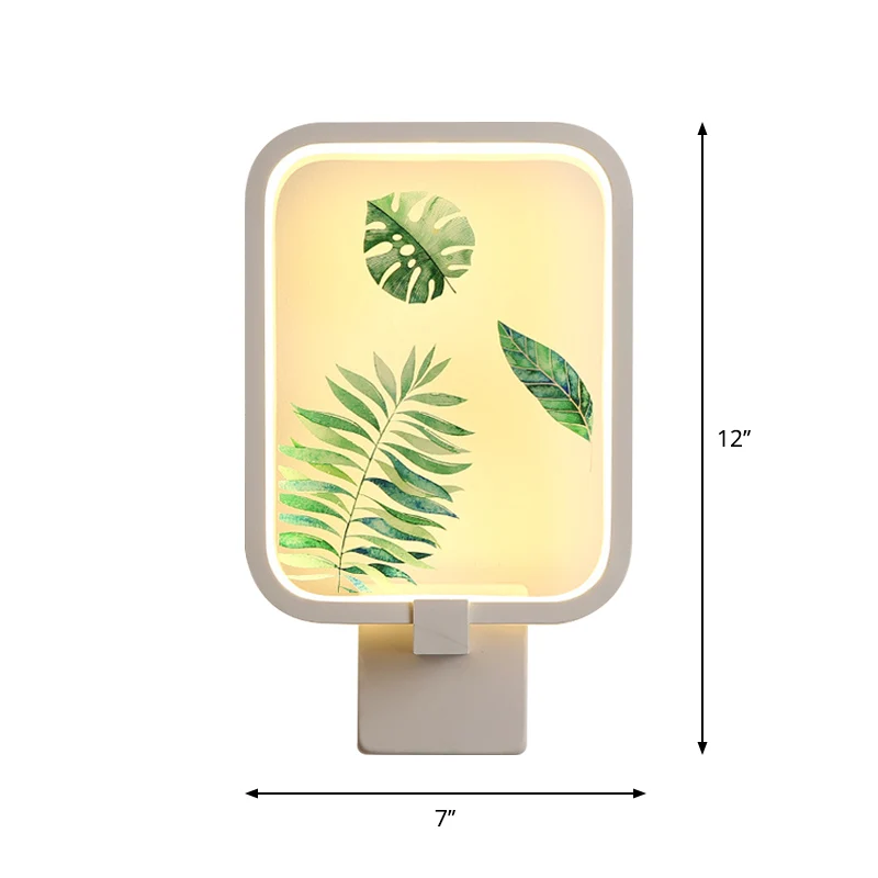 Eenvoud Rechthoekige metalen wandverlichting LED-muurschildering Licht wit met bananenbladpatroon Clearhalo
