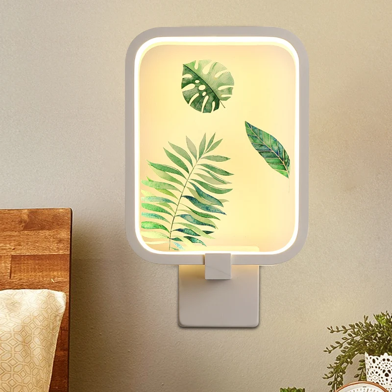 Eenvoud Rechthoekige metalen wandverlichting LED-muurschildering Licht wit met bananenbladpatroon Clearhalo
