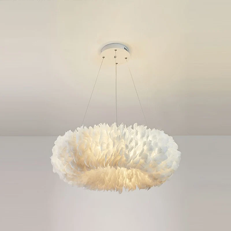 Eenvoud Ronde Kroonluchter Hanglamp Veer Meisjes Slaapkamer Hanglamp wit Clearhalo