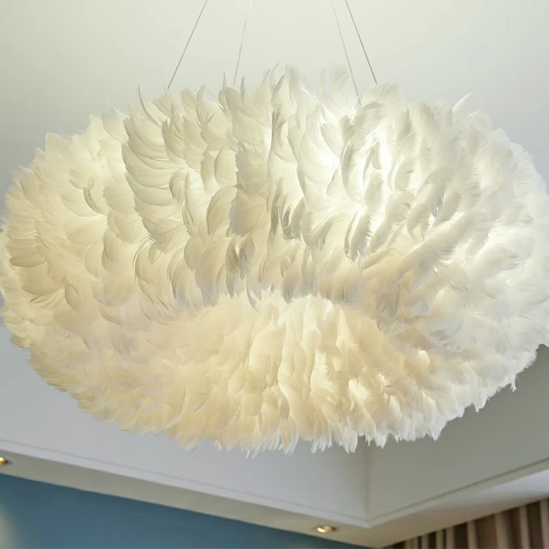 Eenvoud Ronde Kroonluchter Hanglamp Veer Meisjes Slaapkamer Hanglamp wit Clearhalo