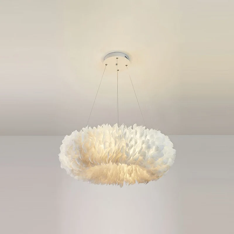 Eenvoud Ronde Kroonluchter Hanglamp Veer Meisjes Slaapkamer Hanglamp wit Clearhalo