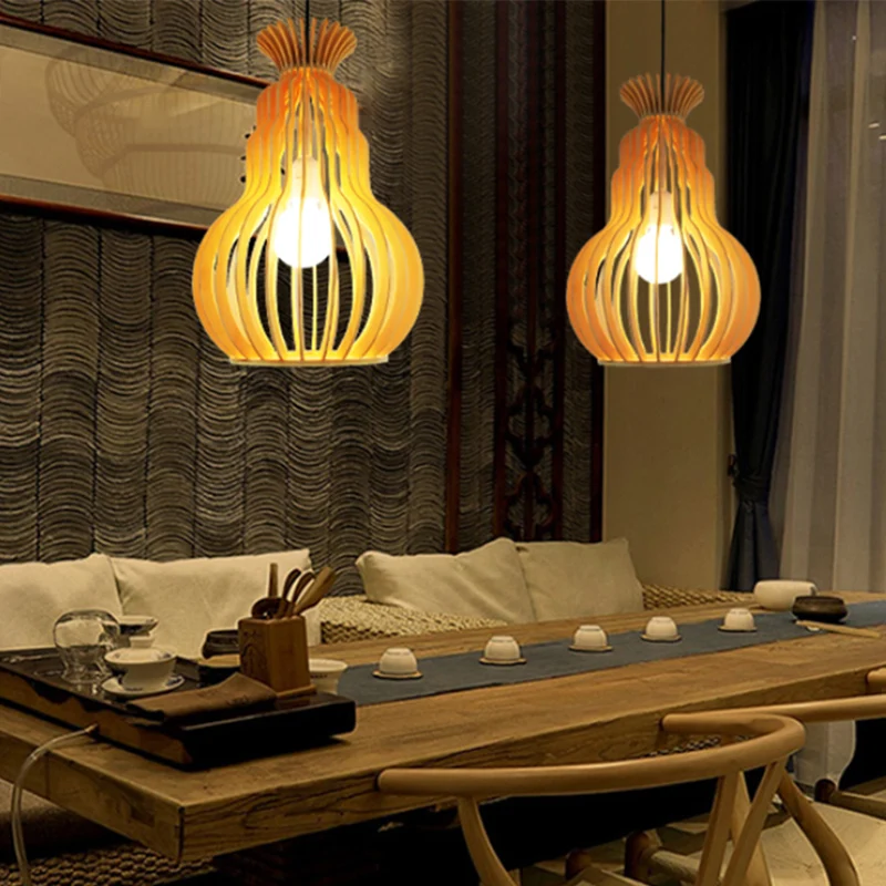 Eenvoud Schaduwrijke ophangverlichting Houten 1-lichts restaurant hanglamp Clearhalo