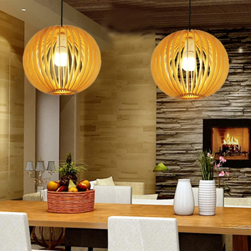 Eenvoud Schaduwrijke ophangverlichting Houten 1-lichts restaurant hanglamp Clearhalo
