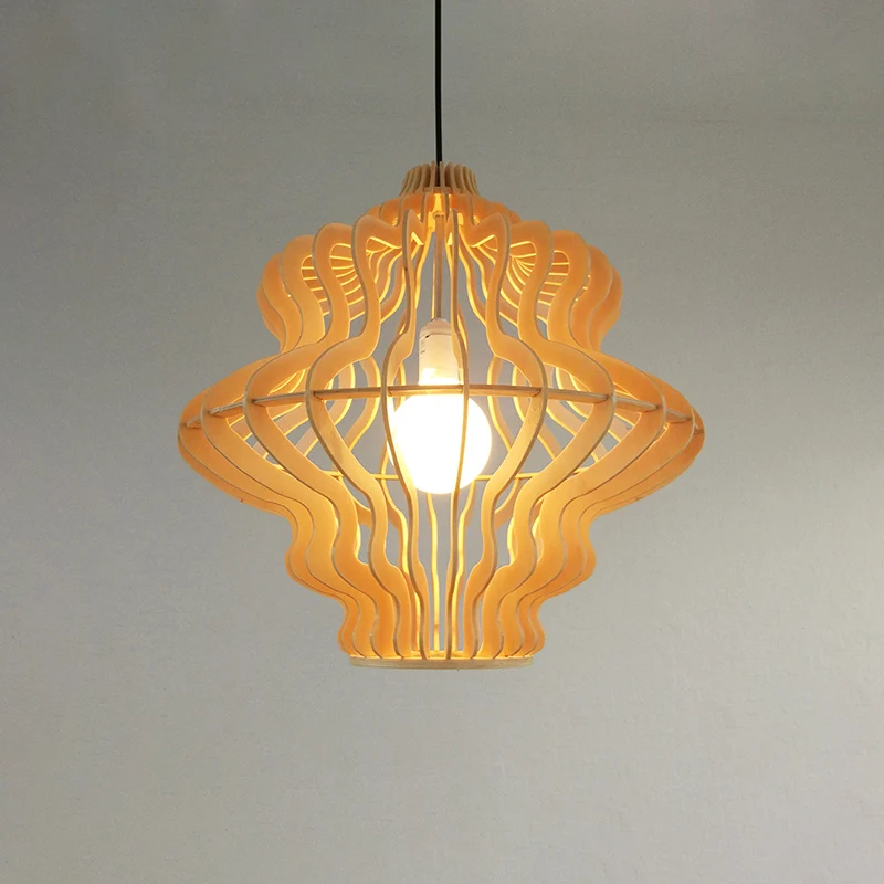 Eenvoud Schaduwrijke ophangverlichting Houten 1-lichts restaurant hanglamp Clearhalo