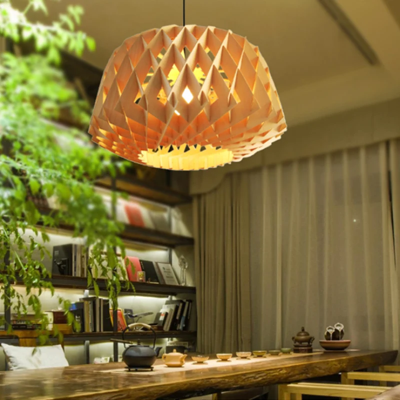 Eenvoud Schaduwrijke ophangverlichting Houten 1-lichts restaurant hanglamp Clearhalo