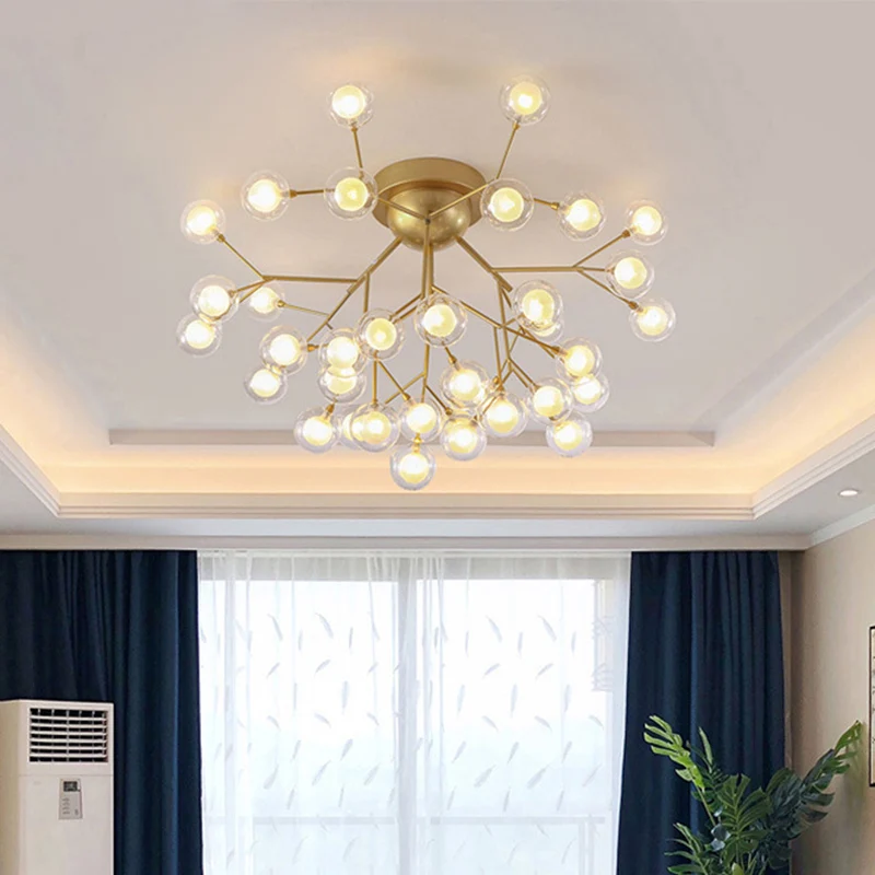 Eenvoud Vertakte inbouwlamp, metalen slaapkamer, semi-LED-inbouwkroonluchter met bubbelbalscherm Clearhalo