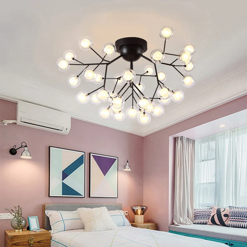 Eenvoud Vertakte inbouwlamp, metalen slaapkamer, semi-LED-inbouwkroonluchter met bubbelbalscherm Clearhalo