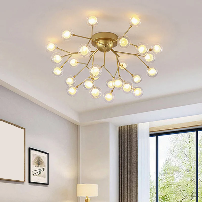 Eenvoud Vertakte inbouwlamp, metalen slaapkamer, semi-LED-inbouwkroonluchter met bubbelbalscherm Clearhalo