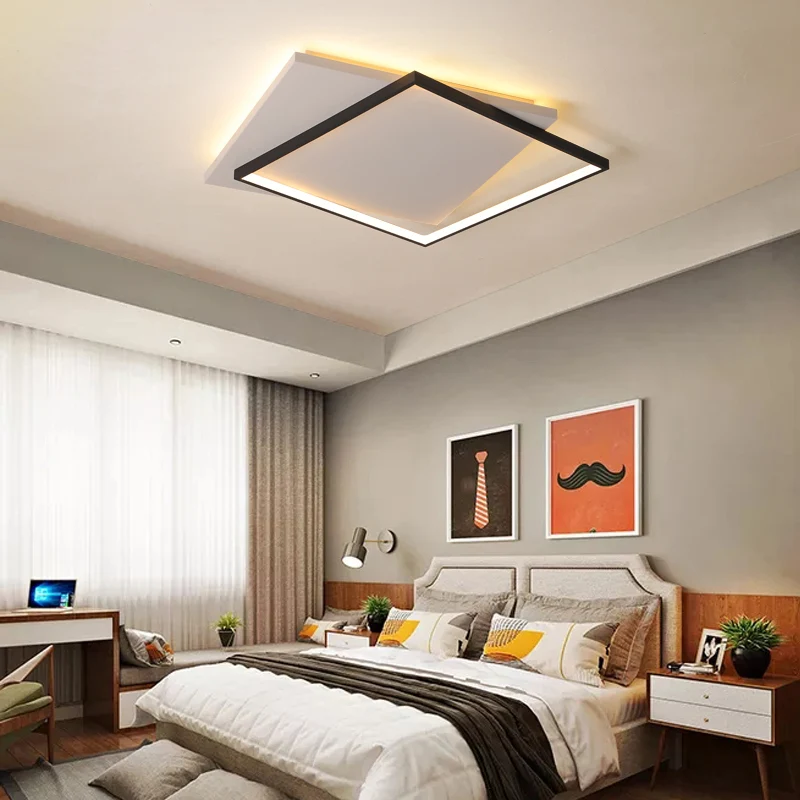 Eenvoud vierkante plafondmontage verlichting acryl woonkamer LED inbouw wit-zwart Clearhalo