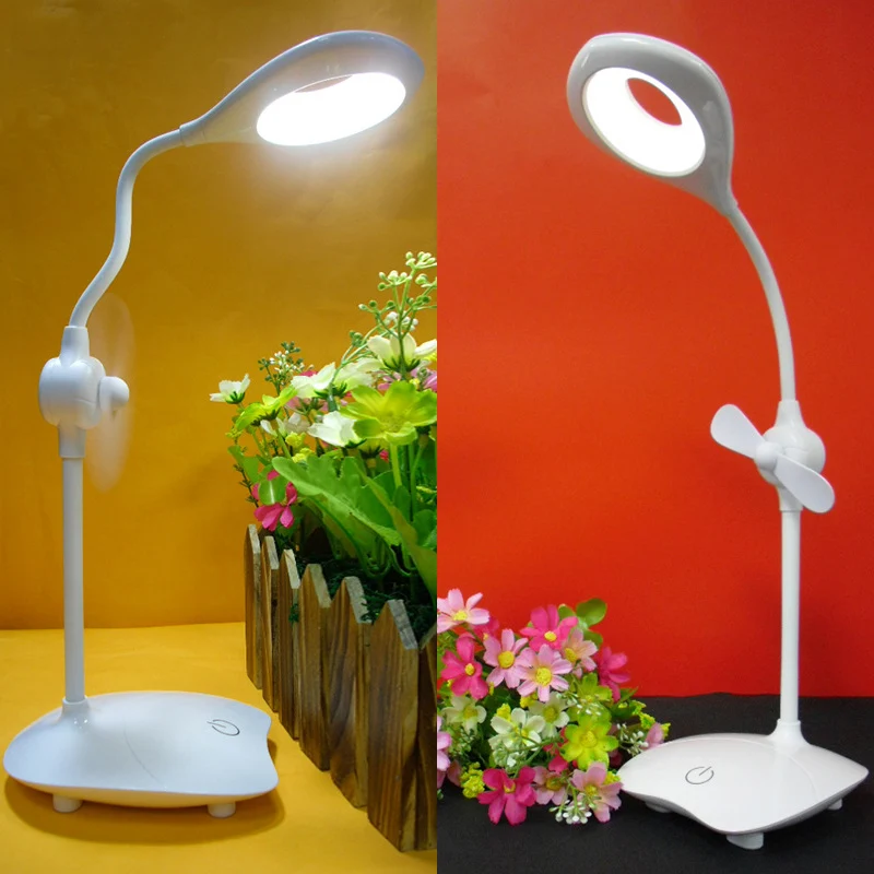 Eenvoudig druppelontwerp studiebureaulamp aanraakbediening traploos dimmen LED-leeslamp met ventilator Clearhalo