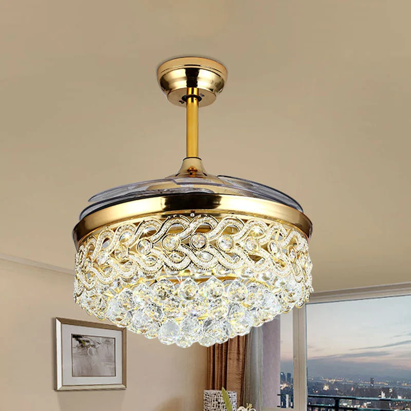 Eenvoudig taps toelopend plafondventilatorlicht Kristallen bollen Chroom/gouden afwerking LED-hanglamp met frequentieconve...