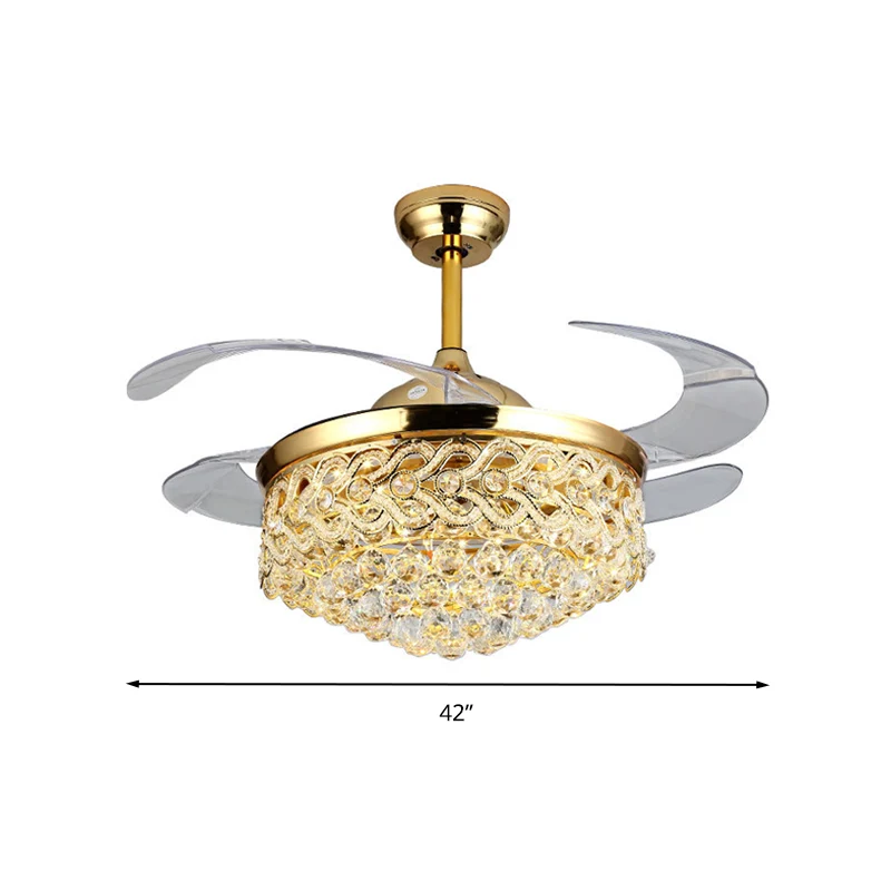 Eenvoudig taps toelopend plafondventilatorlicht Kristallen bollen Chroom/gouden afwerking LED-hanglamp met frequentieconve...