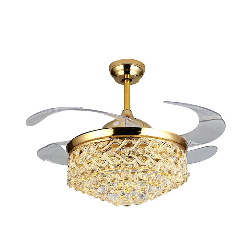 Eenvoudig taps toelopend plafondventilatorlicht Kristallen bollen Chroom/gouden afwerking LED-hanglamp met frequentieconve...
