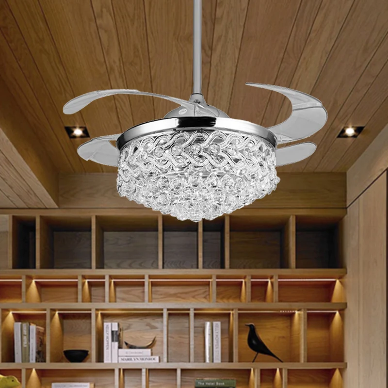 Eenvoudig taps toelopend plafondventilatorlicht Kristallen bollen Chroom/gouden afwerking LED-hanglamp met frequentieconve...