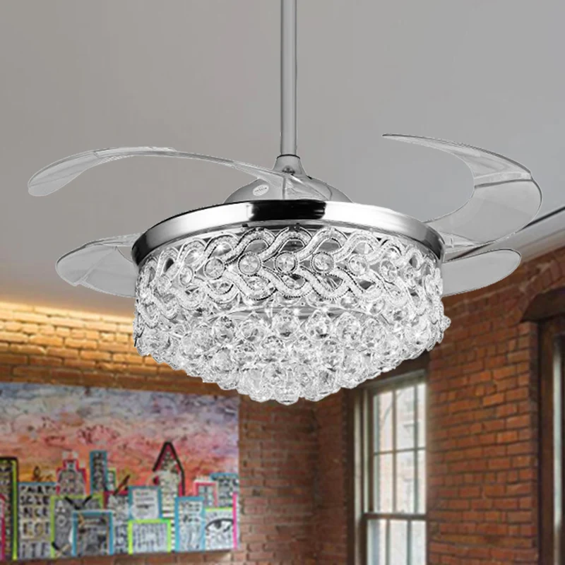 Eenvoudig taps toelopend plafondventilatorlicht Kristallen bollen Chroom/gouden afwerking LED-hanglamp met frequentieconve...
