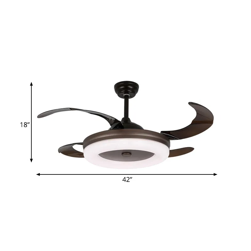 42" W eenvoudige cirkel hangende ventilatorlamp LED metalen semi-inbouwverlichting koffie met 4 bladen, afstandsbediening/...