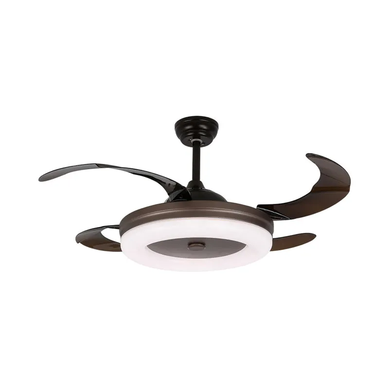42" W eenvoudige cirkel hangende ventilatorlamp LED metalen semi-inbouwverlichting koffie met 4 bladen, afstandsbediening/...