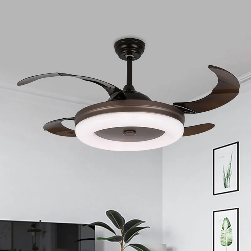 42" W eenvoudige cirkel hangende ventilatorlamp LED metalen semi-inbouwverlichting koffie met 4 bladen, afstandsbediening/...