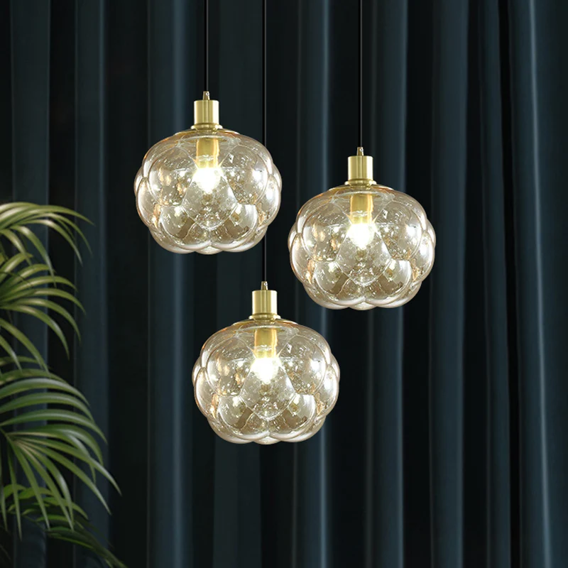 Eenvoudige creatieve zwellende bolhanger, rookgrijs/amberkleurig glas, hangend nachtkastje Clearhalo