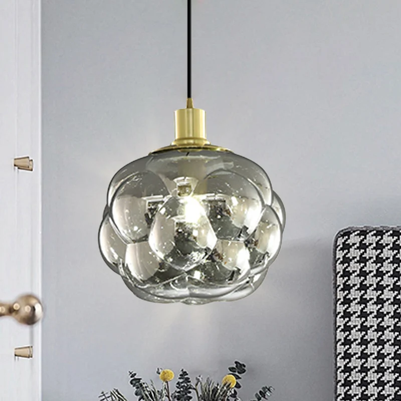 Eenvoudige creatieve zwellende bolhanger, rookgrijs/amberkleurig glas, hangend nachtkastje Clearhalo