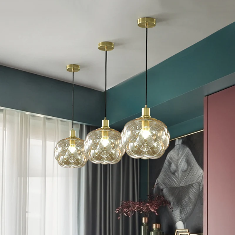 Eenvoudige creatieve zwellende bolhanger, rookgrijs/amberkleurig glas, hangend nachtkastje Clearhalo