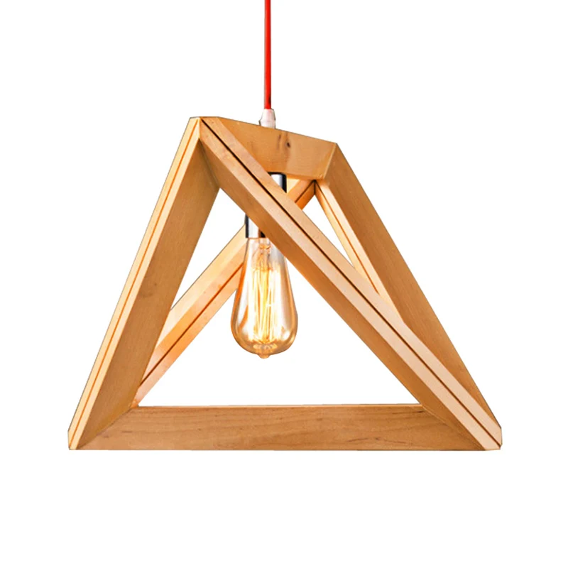 Eenvoudige hangende lamp met enkele lamp, beige driehoekige hanglamp met houten kooi, breedte 12,5"/14,5"/16,5" Clearhalo