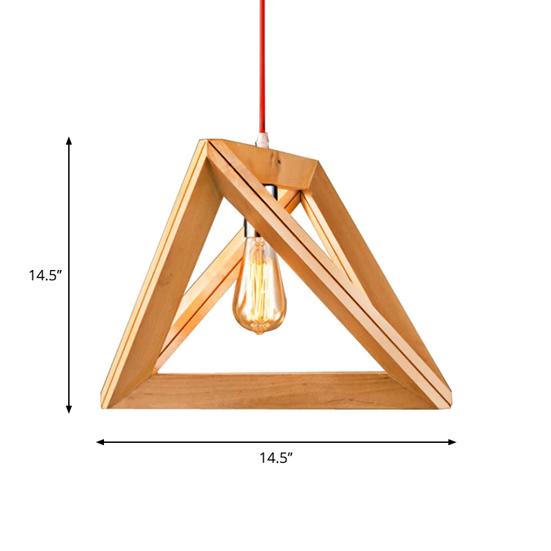Eenvoudige hangende lamp met enkele lamp, beige driehoekige hanglamp met houten kooi, breedte 12,5"/14,5"/16,5" Clearhalo