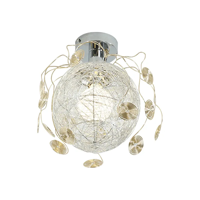 Eenvoudige inbouwverlichting met 1 lamp en metalen kap Witte handgeweven bol/blad-plafondmontagelamp Clearhalo