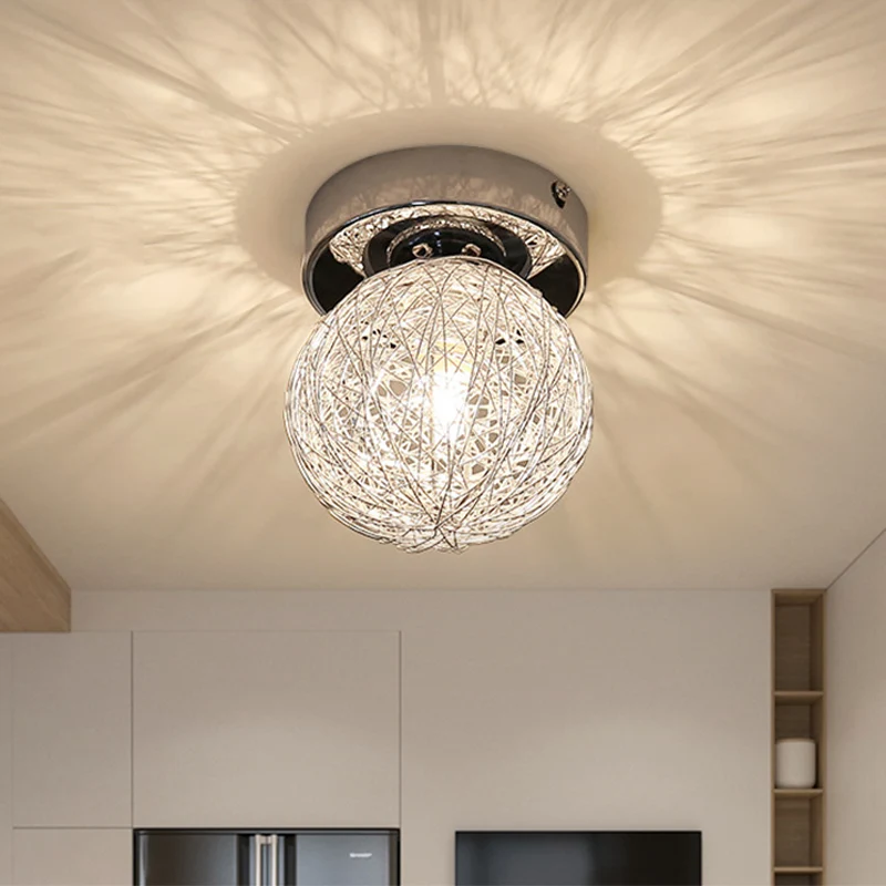 Eenvoudige inbouwverlichting met 1 lamp en metalen kap Witte handgeweven bol/blad-plafondmontagelamp Clearhalo