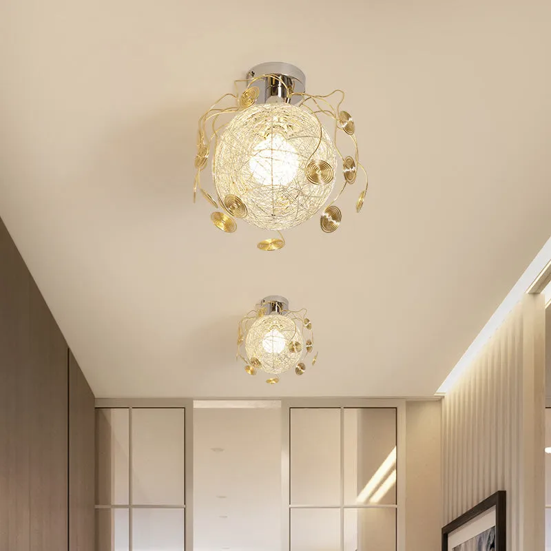 Eenvoudige inbouwverlichting met 1 lamp en metalen kap Witte handgeweven bol/blad-plafondmontagelamp Clearhalo