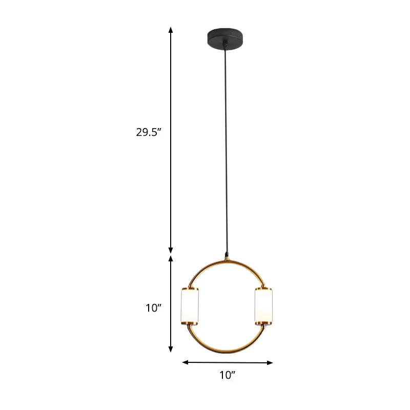 Eenvoudige LED-hangende hanglamp met witte glazen cilinderkap Messing driehoekige/ronde/vierkante plafondlamp Clearhalo