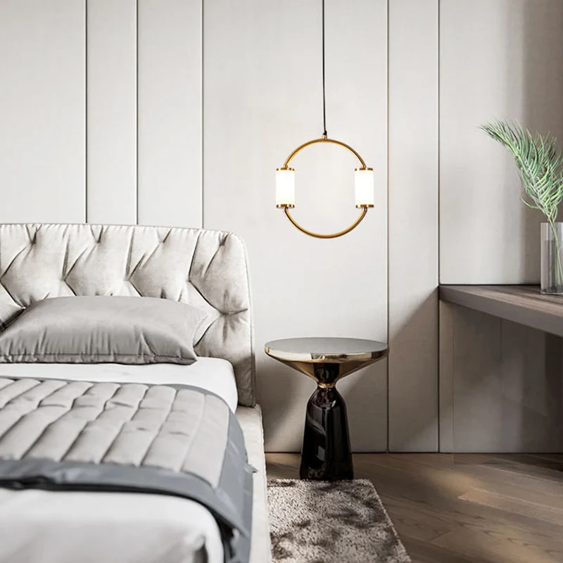 Eenvoudige LED-hangende hanglamp met witte glazen cilinderkap Messing driehoekige/ronde/vierkante plafondlamp Clearhalo