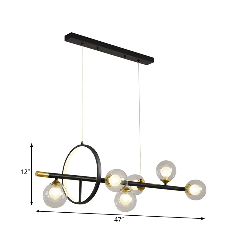 Eenvoudige moleculaire eilandkroonluchter helder glas 4/6-licht eetkamer hanglamp zwart met metalen ring deco Clearhalo