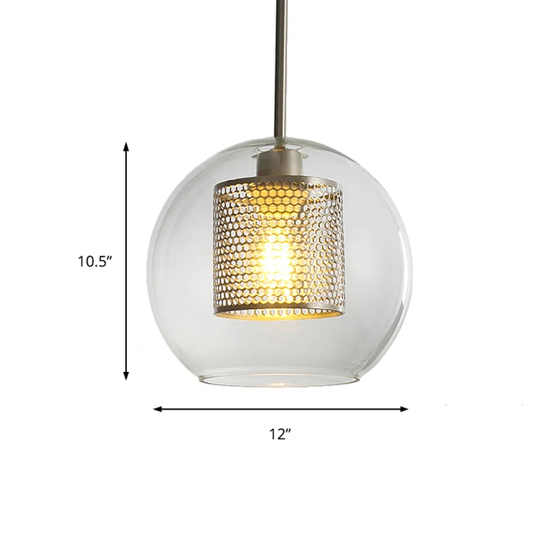 Eenvoudige Orb Shade-hanglamp met cilindergaasscherm 1-lichts glazen hanglamp voor gang Clearhalo