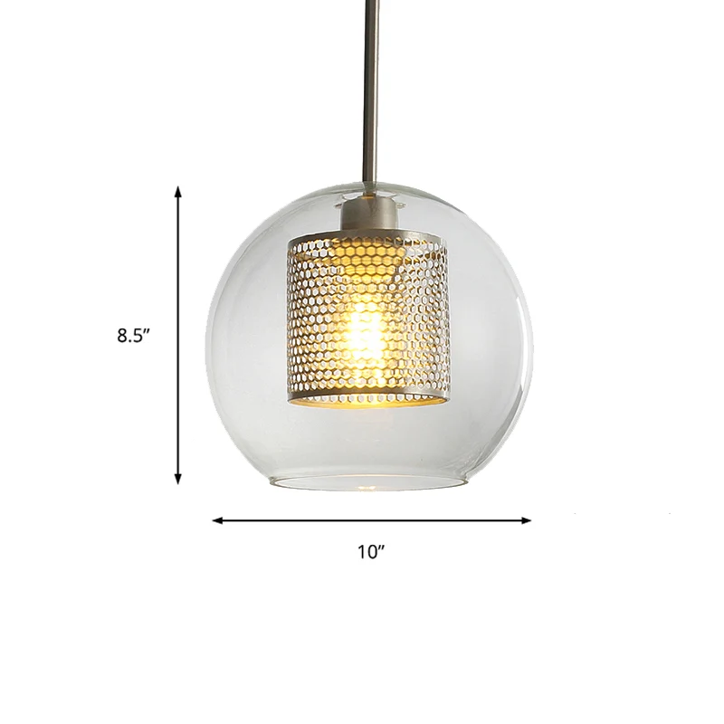 Eenvoudige Orb Shade-hanglamp met cilindergaasscherm 1-lichts glazen hanglamp voor gang Clearhalo