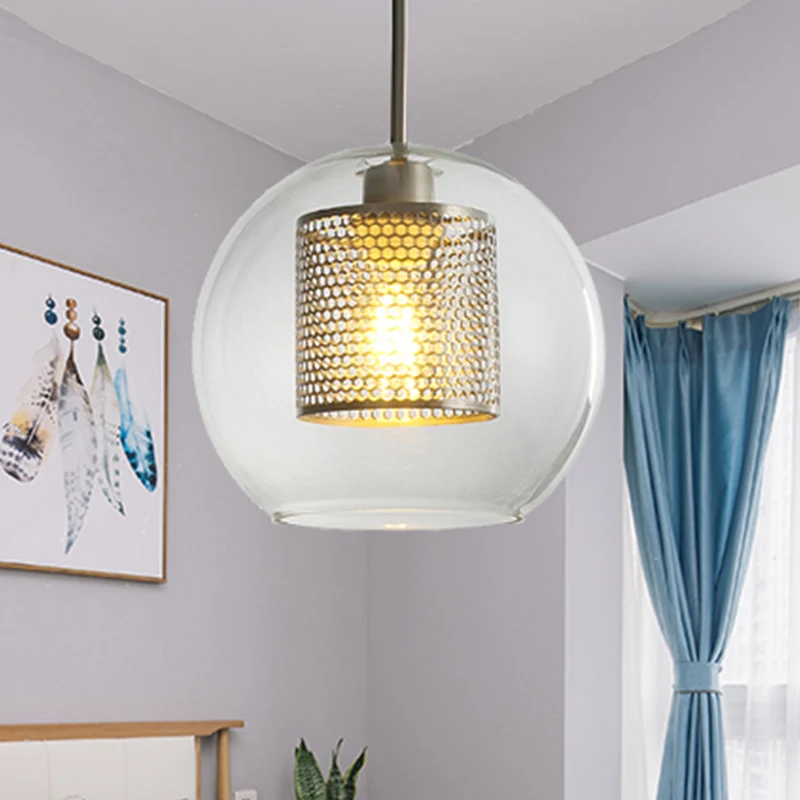 Eenvoudige Orb Shade-hanglamp met cilindergaasscherm 1-lichts glazen hanglamp voor gang Clearhalo