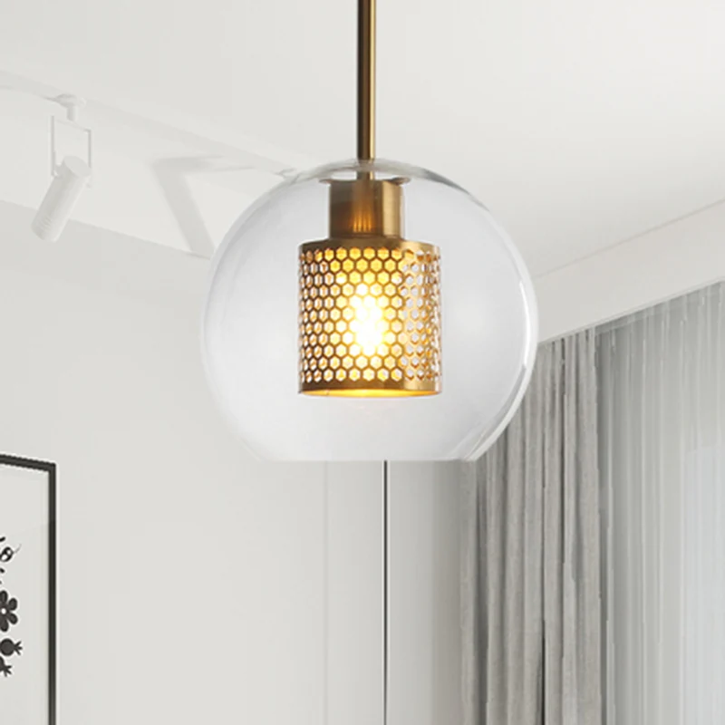 Eenvoudige Orb Shade-hanglamp met cilindergaasscherm 1-lichts glazen hanglamp voor gang Clearhalo