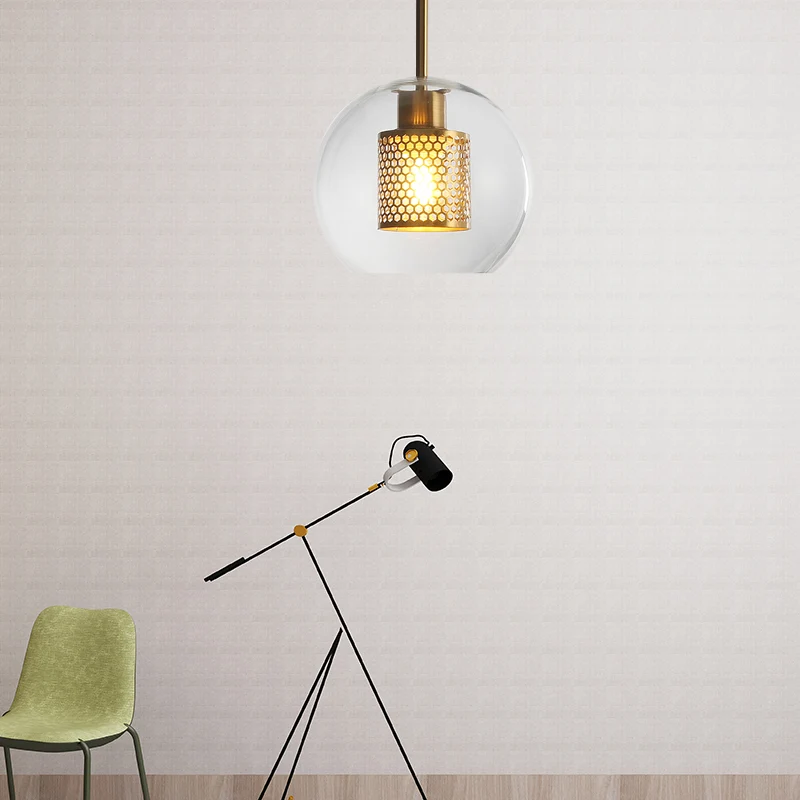 Eenvoudige Orb Shade-hanglamp met cilindergaasscherm 1-lichts glazen hanglamp voor gang Clearhalo