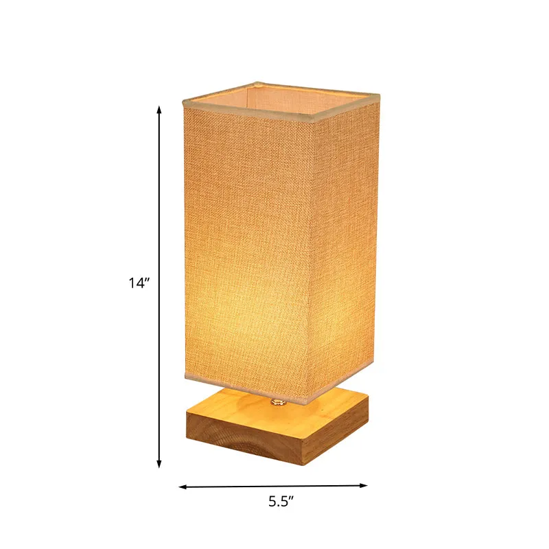 Eenvoudige rechthoekige stoffen tafelverlichting 1-koppige nachtlamp beige met houten voetstuk Clearhalo