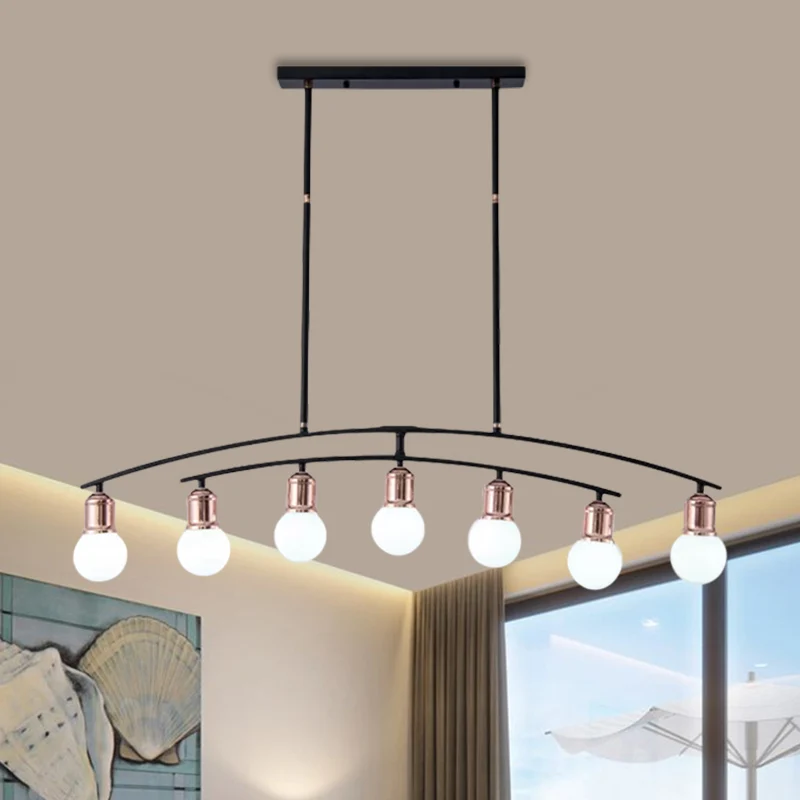 Eenvoudige stijl kale lamp lineaire kroonluchter metaal 5/7 lichten zwart/wit afgewerkt eilandlicht Clearhalo
