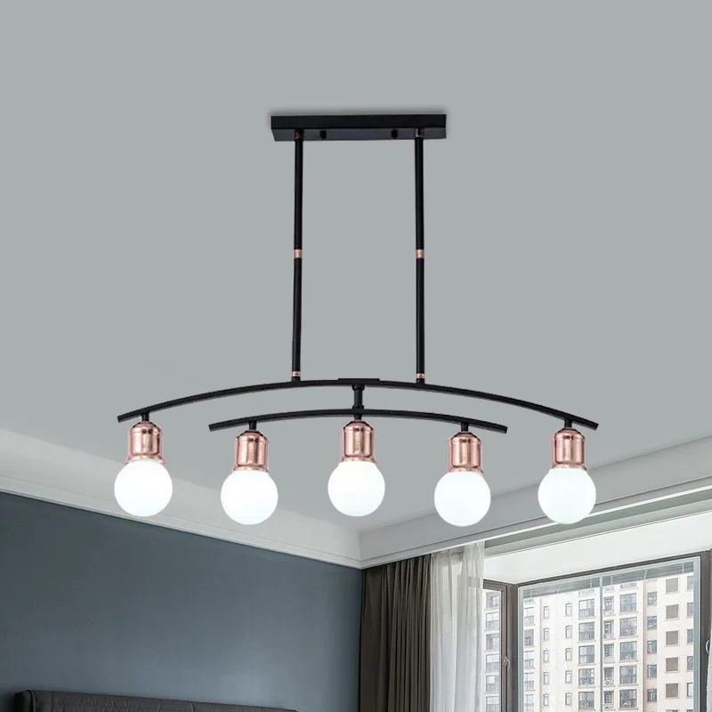 Eenvoudige stijl kale lamp lineaire kroonluchter metaal 5/7 lichten zwart/wit afgewerkt eilandlicht Clearhalo