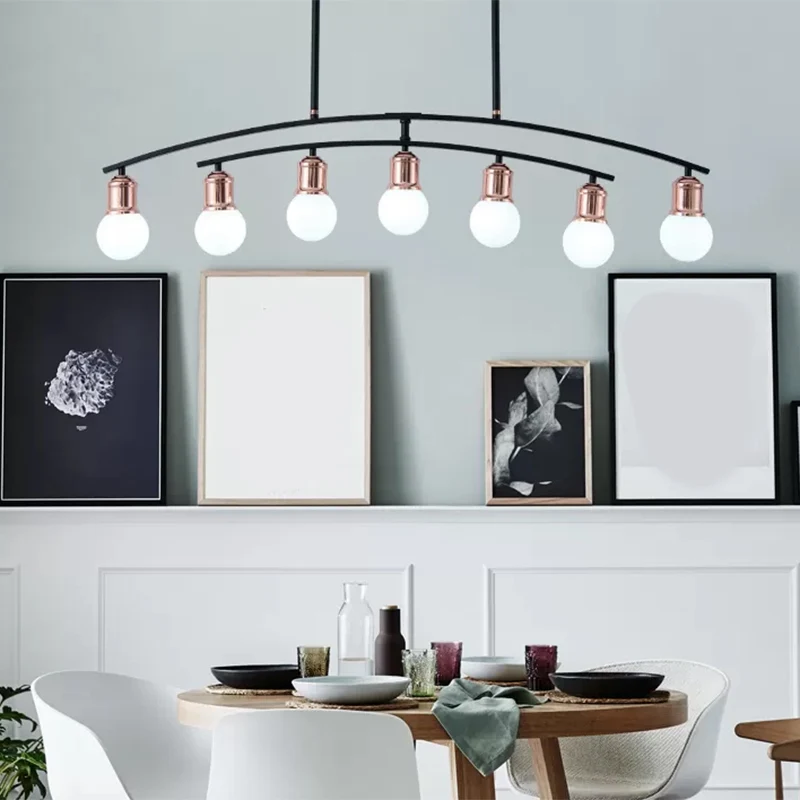 Eenvoudige stijl kale lamp lineaire kroonluchter metaal 5/7 lichten zwart/wit afgewerkt eilandlicht Clearhalo