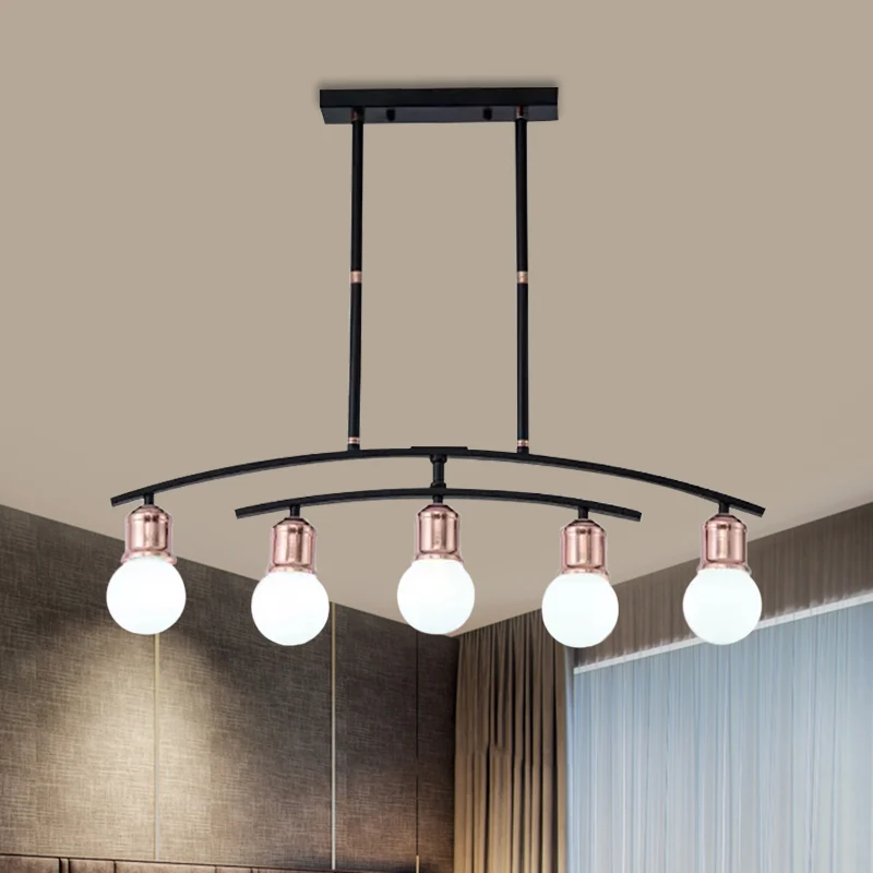 Eenvoudige stijl kale lamp lineaire kroonluchter metaal 5/7 lichten zwart/wit afgewerkt eilandlicht Clearhalo