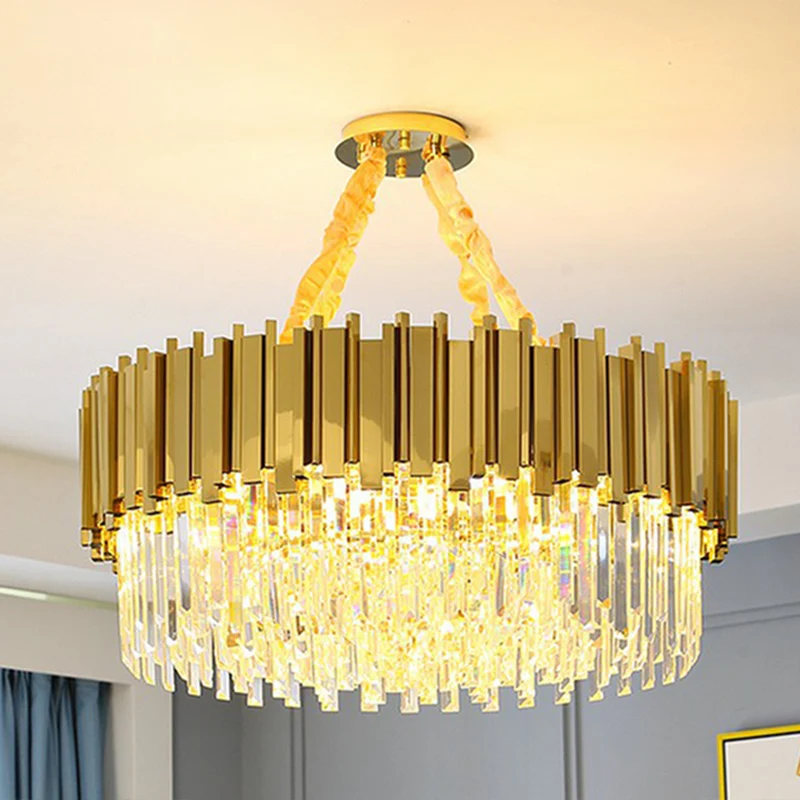 Eenvoudige stijl ophanglicht messing trommelkroonluchter met driezijdige kristallen prismakap Clearhalo