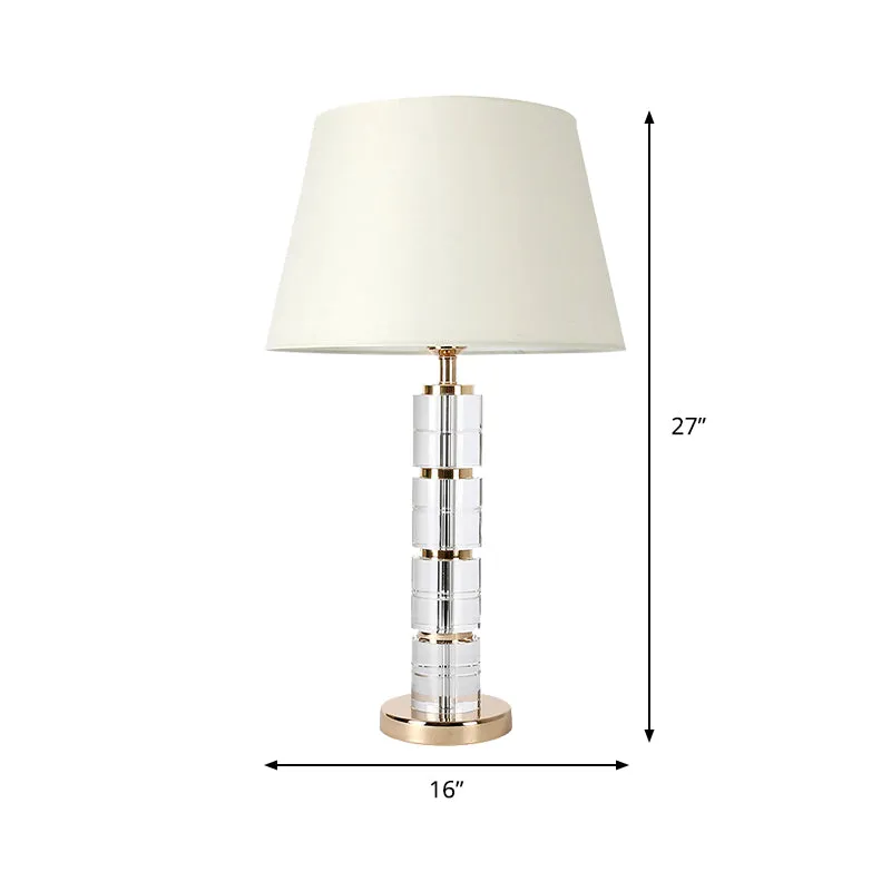 Eenvoudige tafellamp met 1 lamp, witte kolomnachtlamp met helder K9-kristal voor de woonkamer Clearhalo